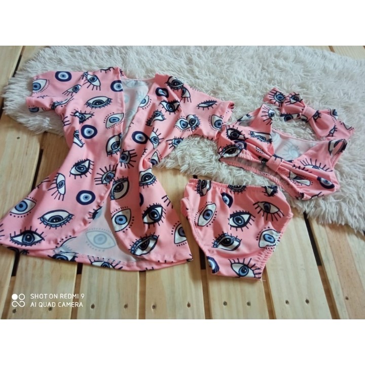 Kit Kimono + biquíni + tiara (4 peças) roupa de praia roupa de banho