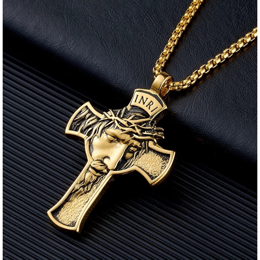 Corrente com Pingente Aço inox Cruz Jesus Cristo 316L