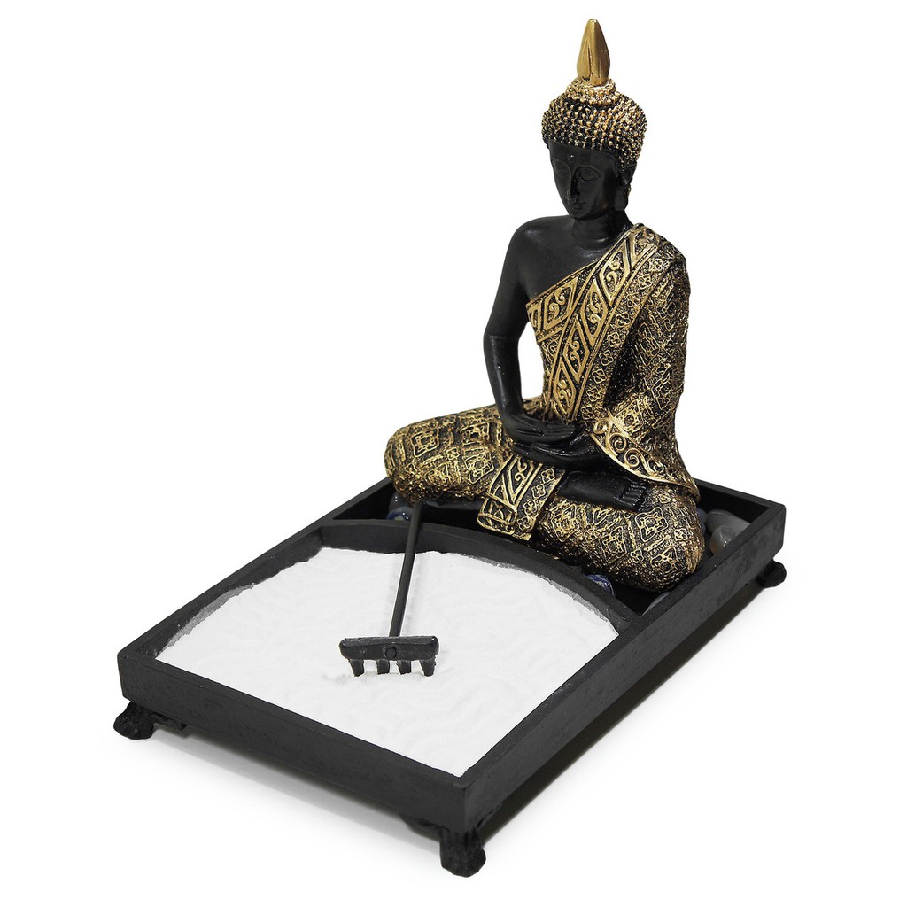 Imagem Jardim Zen Retangular Estátua Buda Hindu Resina Decorativo