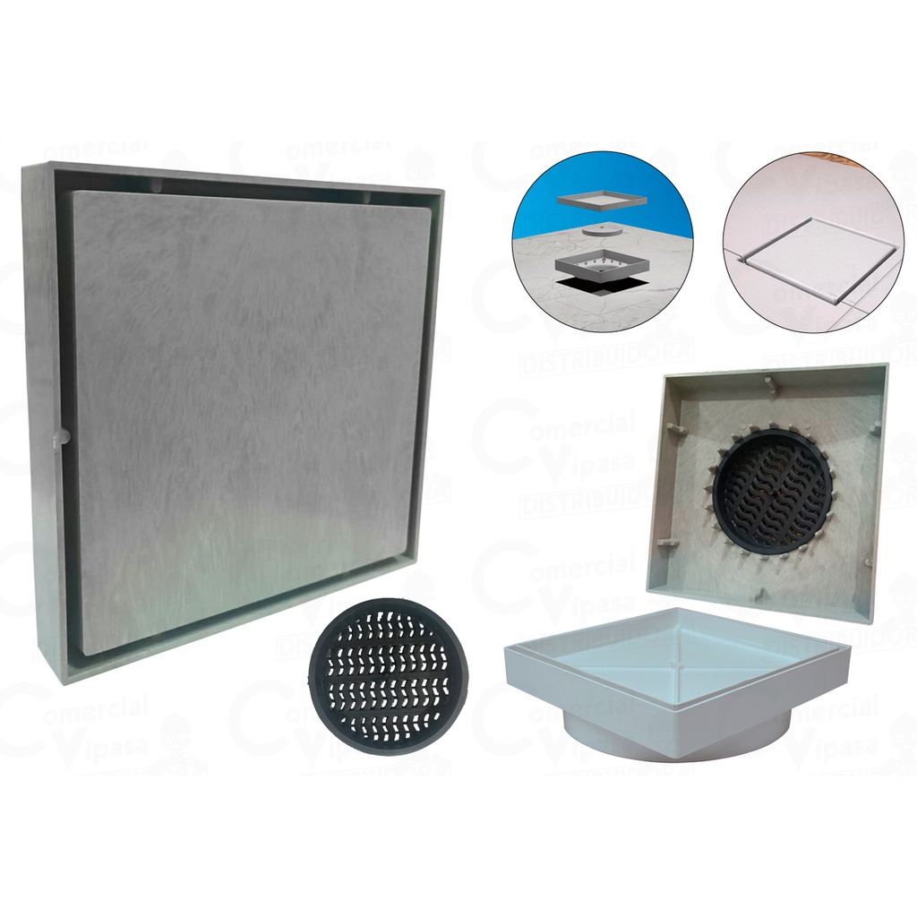 Ralo Invisivel Oculto 15 x 15 cm Seca Piso Porcelanato Inteligente Tela Antiinseto Cinza - Home & Living