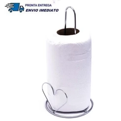 Suporte Porta Rolo Papel Toalha Coração CROMADO Cozinha Mesa Multiuso