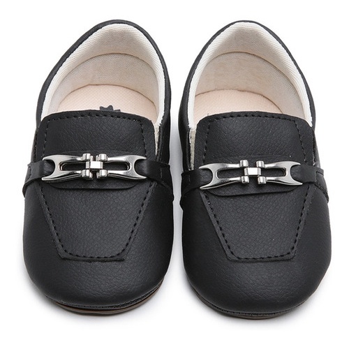 Mocassim Bebê Menino Social Branco Preto Infantil Sapato