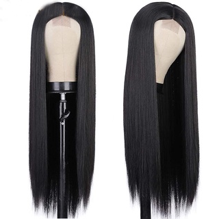 Fanov Reta Longa Preto Peruca Perucas Sintéticas Para As Mulheres Natural Parte Do Meio Resistente Ao Calor De Fibra