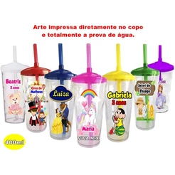 40 Copos Twister Shake Personalizado C/ Tampa e Canudo Lembrancinha Festa Infantil