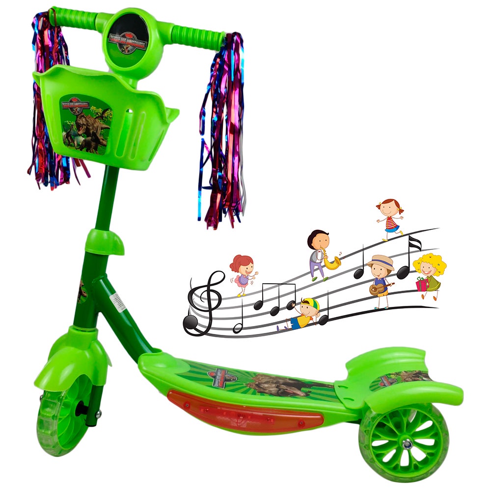 NovoPatinete Infantil Dinossauro 3 Rodas Cestinha Luz Musical Freio Altura Ajustável  Children's scooter Skates, Patins e Patinetes