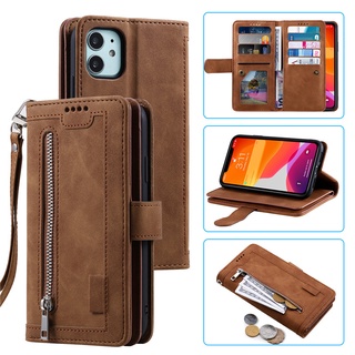 Samsung Galaxy M23 M52 A53 A33 A23 A13 A04S A72 A52s A52 A32 A22 A12 Capa Carteira De Couro PU Alça Flip Magnética Zíper 9 Compartimento Para Cartão De Celular