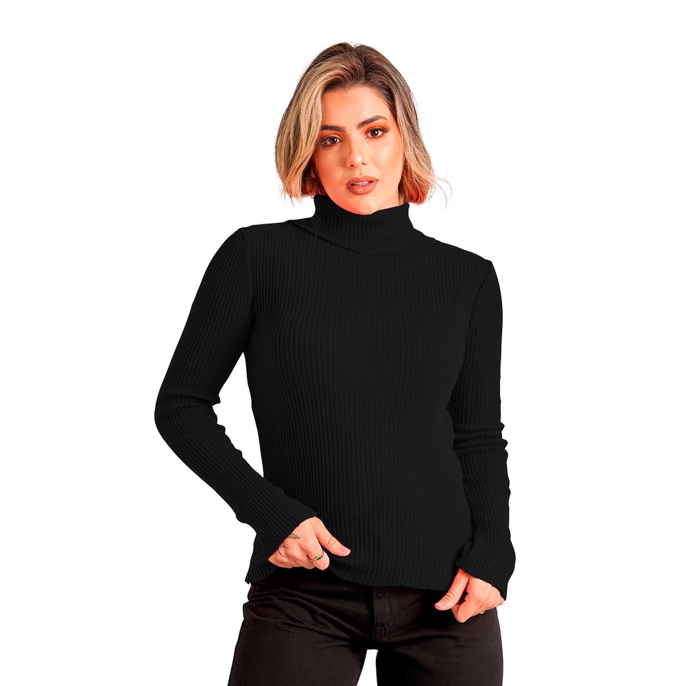 Blusa Cacharrel Feminina Lã Trico Tricot Gola Alta Atacado