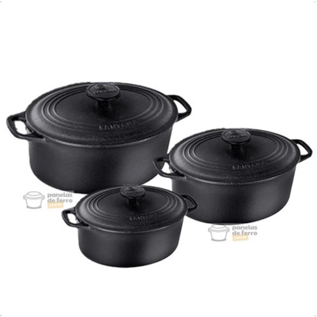 Kit com 3 Panela De Ferro Oval Jogo De Panela De Ferro