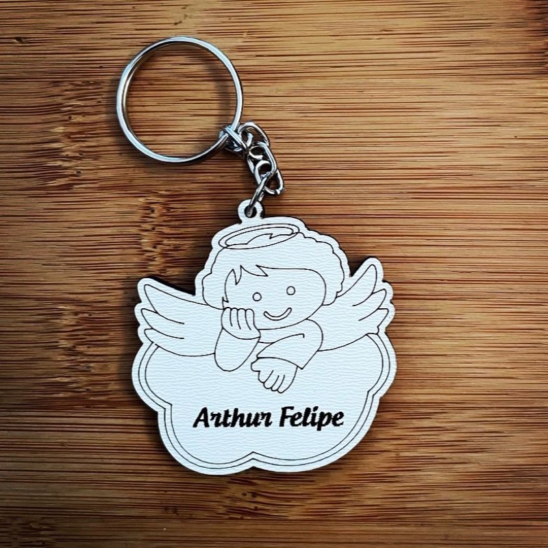 Kit de Chaveiros Anjo Batizado Brinde Religioso Personalizado em MDF