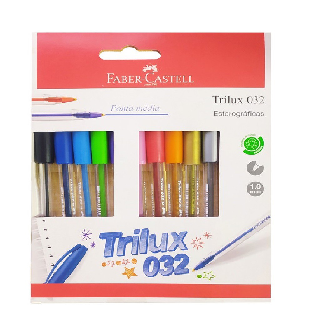 Caneta Esferográfica Faber Castell Trilux 10 Cores em Oferta na Shopee