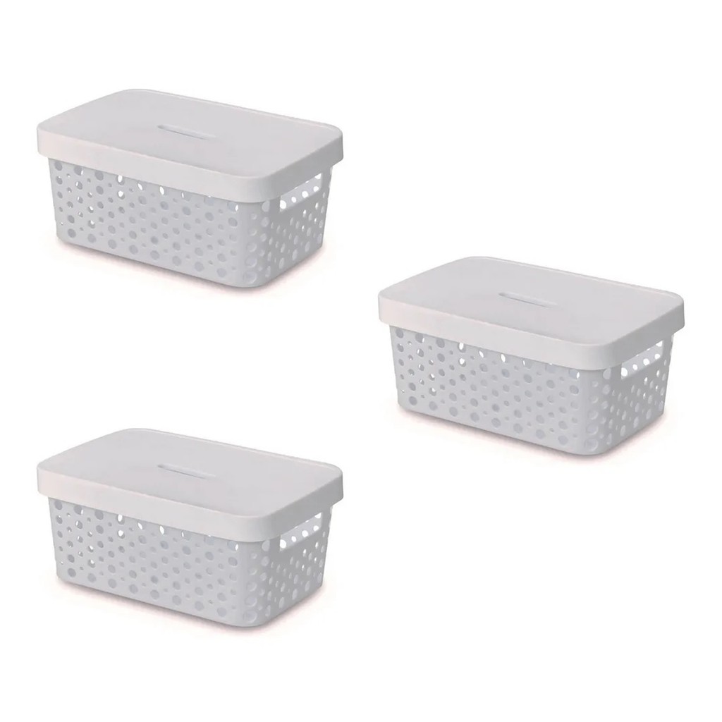 Kit Com 3 Caixas Organizadoras 4,5l Com Tampa Branco - Cesto Organizador - 511 - Usual Utilidades
