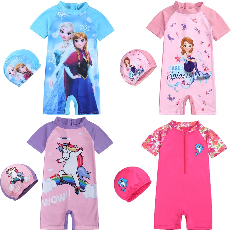 Traje De Banho Infantil Menina Desenho Animado Elsa Pony Unicórnio Uma Peça Meninas 1-8 Anos em Oferta na Shopee