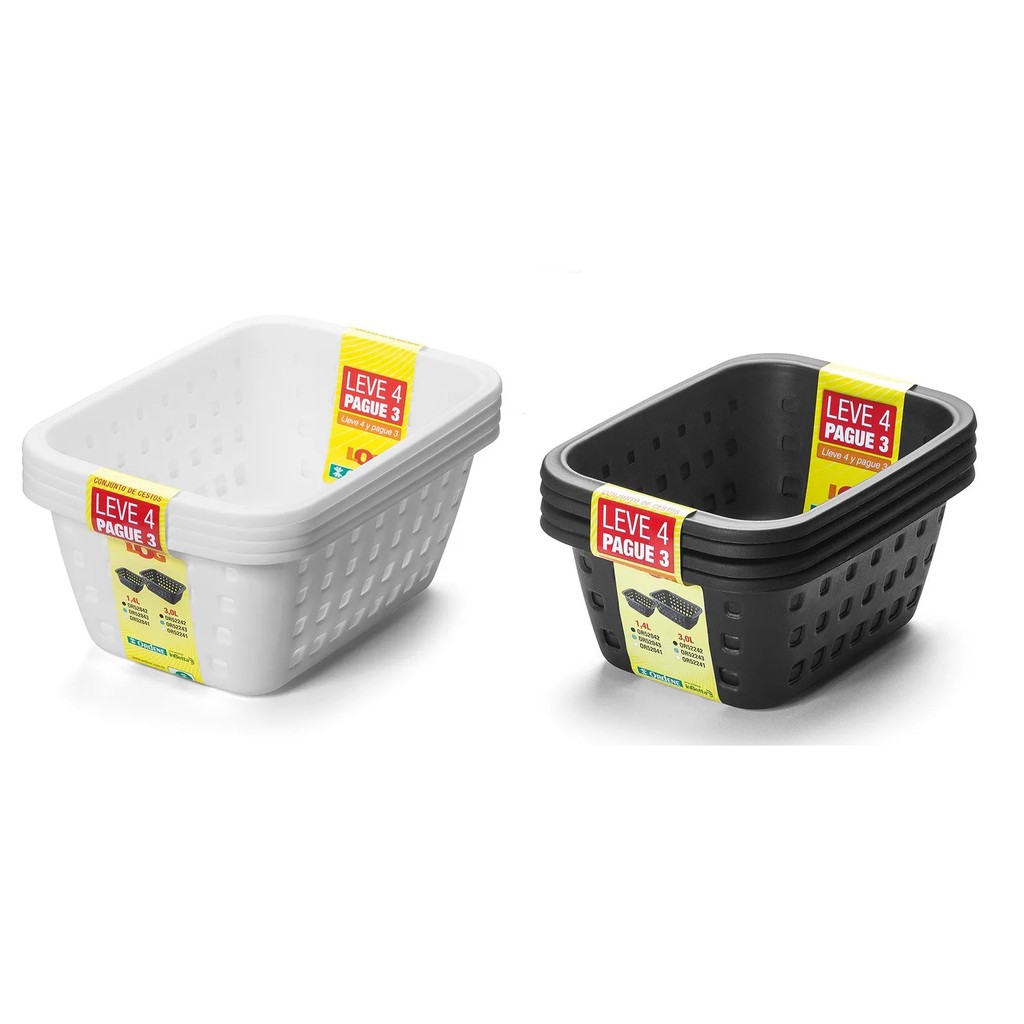 Caixa Cesto Organizador Multiuso Kit com 4 unidades de 1,4 Litros