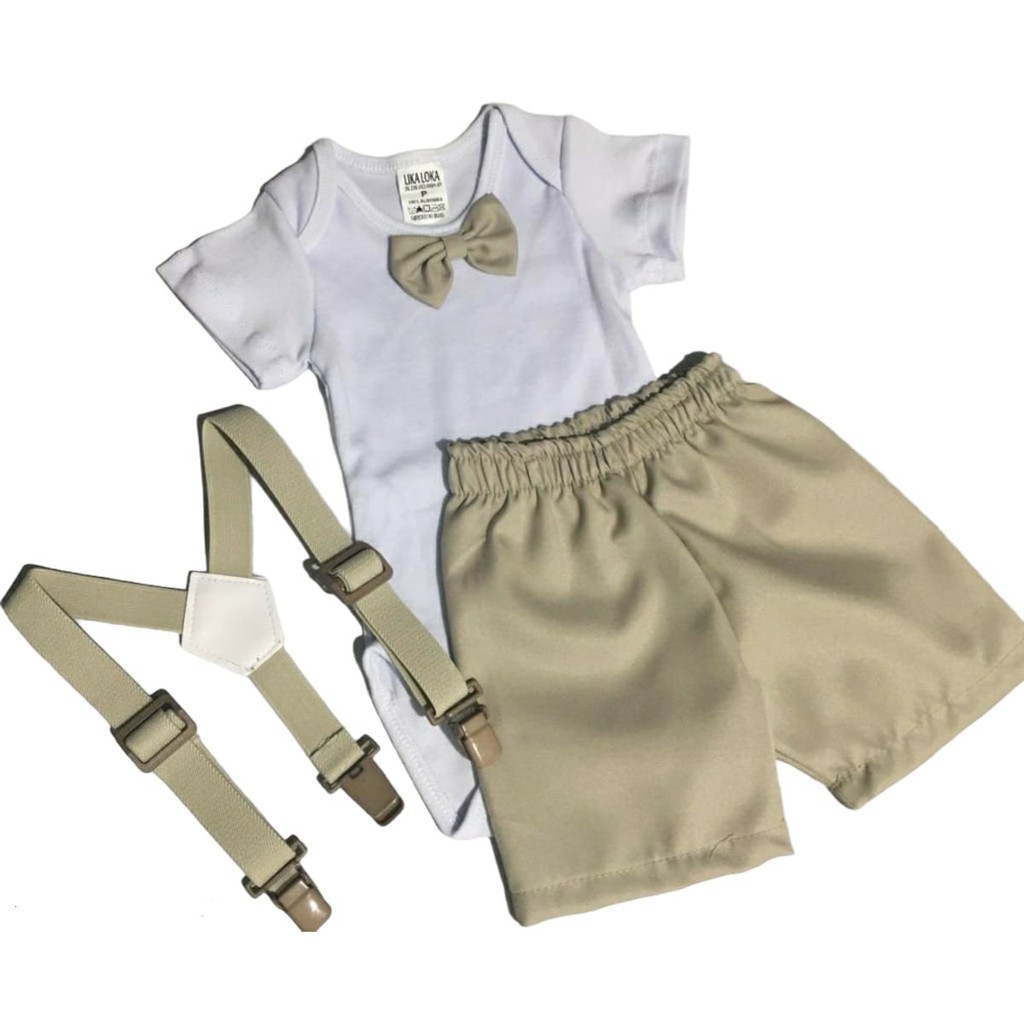 Kit Conjunto Roupa Social Bebê Menino Body C/ Shorts Festa Batizado Casamento Aniversário Mesversário