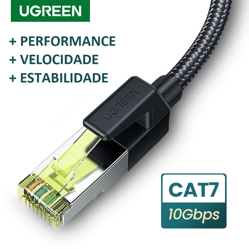 Cabo de Rede Cat7 Blindado Gigabit 10 Gbps 600 Mhz Ugreen Alta Performance Patch Cord Cat.7 Cabo de Rede Gamer Cat7 Cabo Internet Alta Velocidade Cabo Rede Cat7 Rj45 10 Gbps 600 Mhz 5 Metros Lan Gigabit