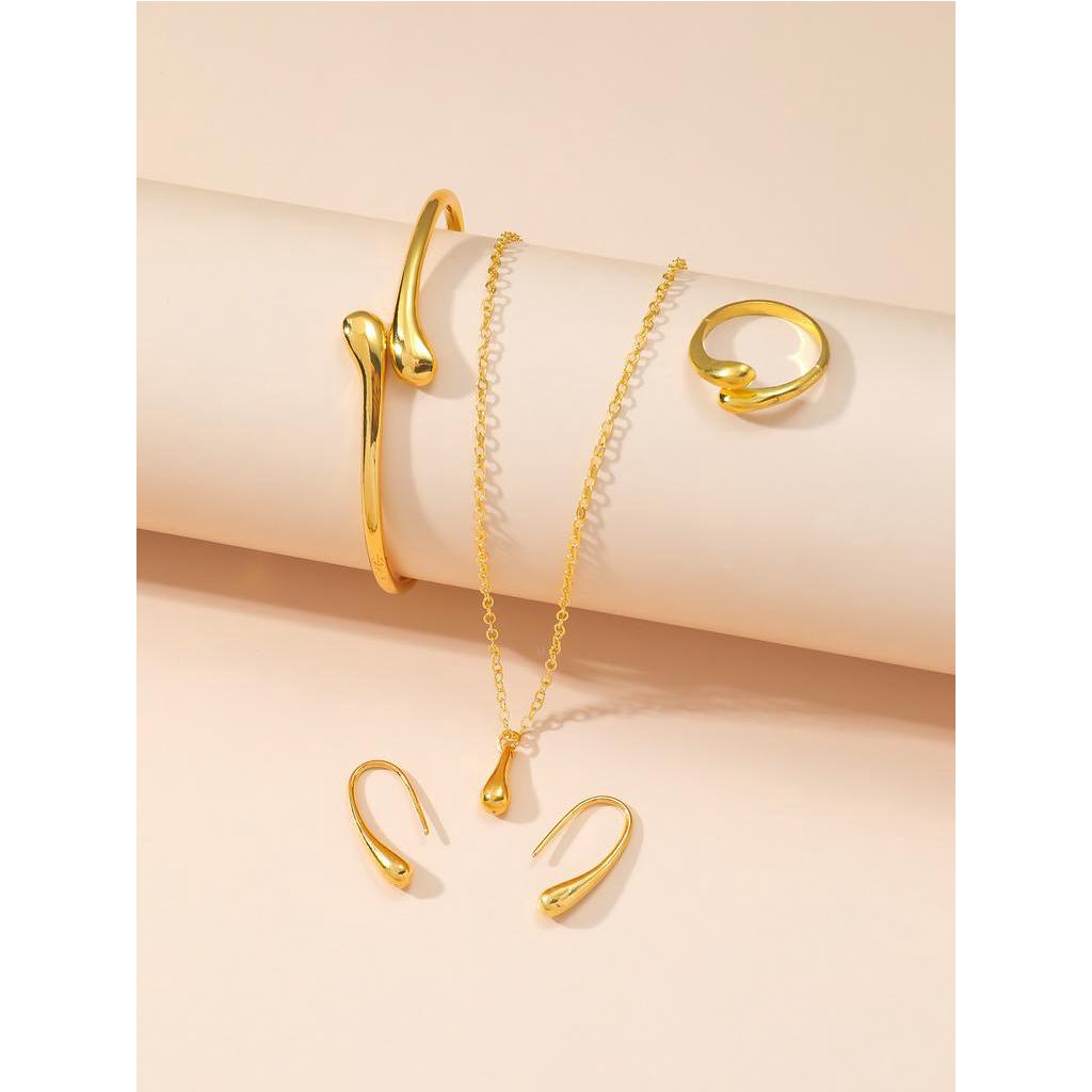 Conjunto De 4 Peças Moda Simples Gota De Água Joias Anel Brincos Colar Pulseira Coleção
