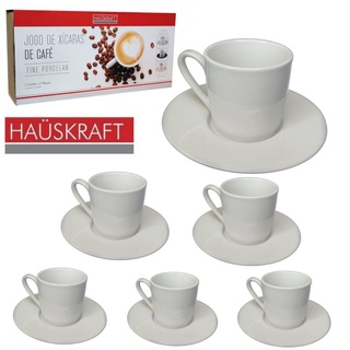 Jogo Conjunto Xícaras Café cafezinho com Pires Porcelana 90ml Branco Liso hauskraft