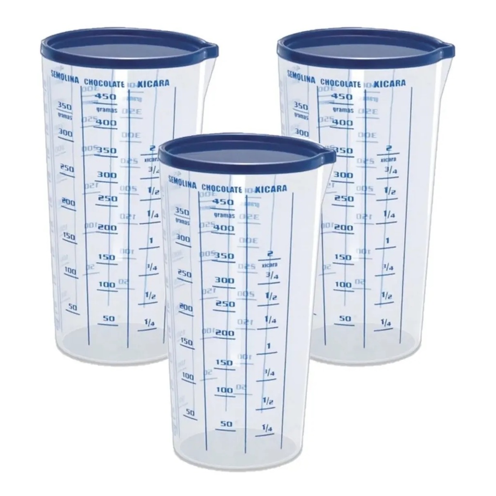 3 Pçs Copo Graduado 500ml Tampa Medidor Medida Certa - Top