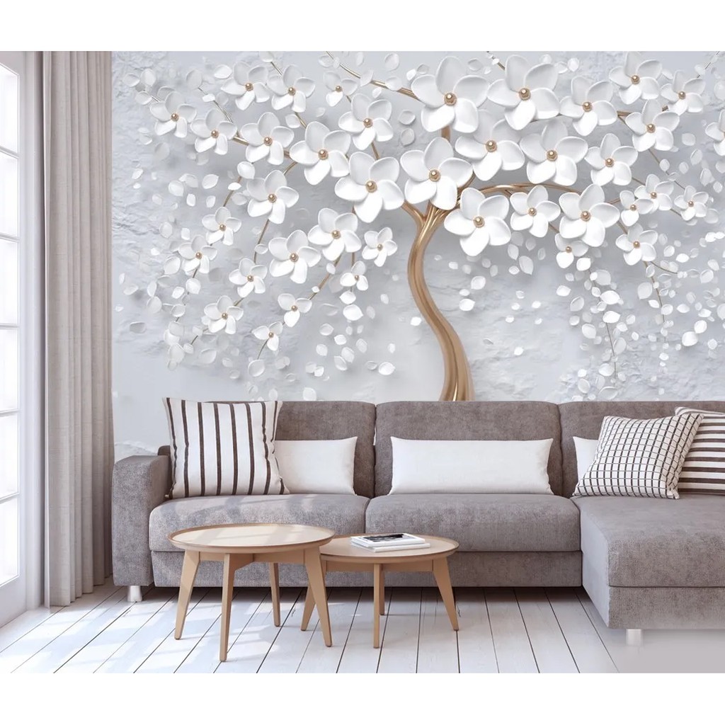 Papel de Parede Adesivo Autocolante Árvore Floral Design 3D Decorar Quarto e Sala Sob Medidas