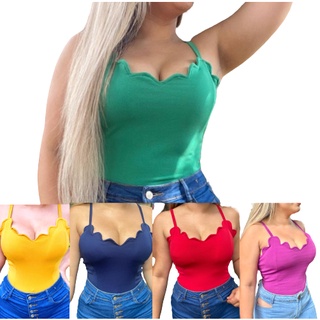 Blusa feminina blusinha regata decote nuvem com bojo coloridas