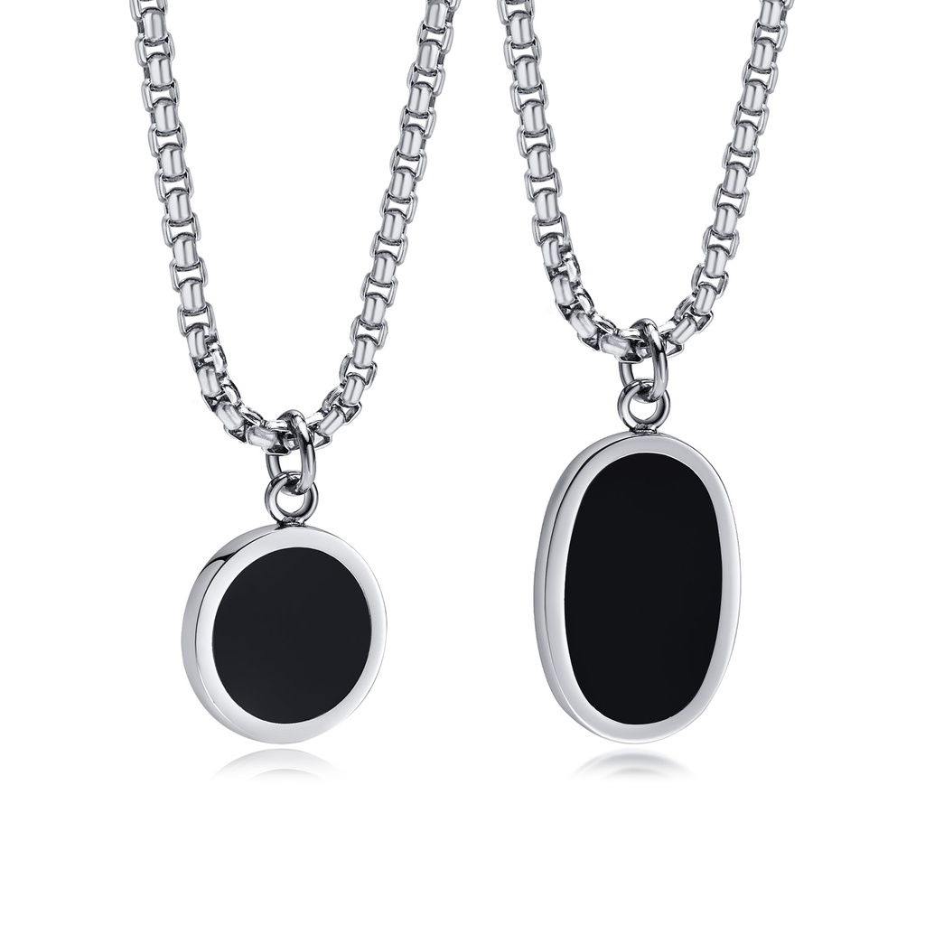 Vnox Moda Geométrica Preto Oval Rodada Colar De Pingente , Cadeia De Prata De Aço Inoxidável Longo Pérolas Para Homens Namorado