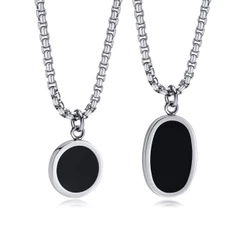 Vnox Moda Geométrica Preto Oval Rodada Colar De Pingente , Cadeia De Prata De Aço Inoxidável Longo Pérolas Para Homens Namorado
