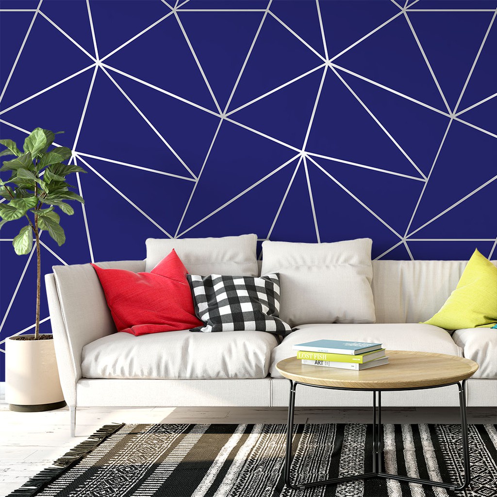Papel De Parede Zara Adesivo Azul Royal e Branco - Vinil Autocolante