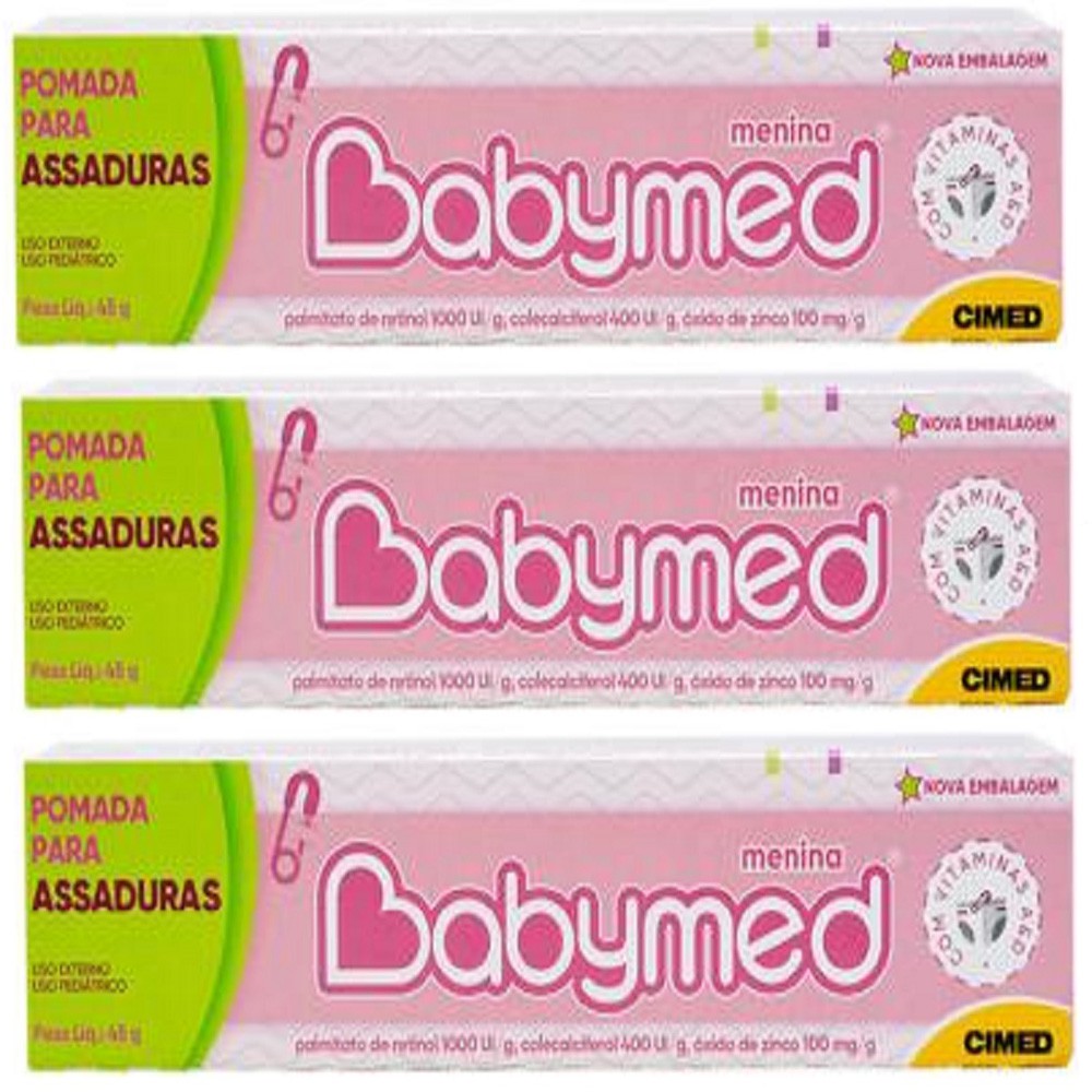 Pomada para prevenir assadura Babymed rosa c/3x45g sem óleo cremosa hidratação para bebê criança infantil kids