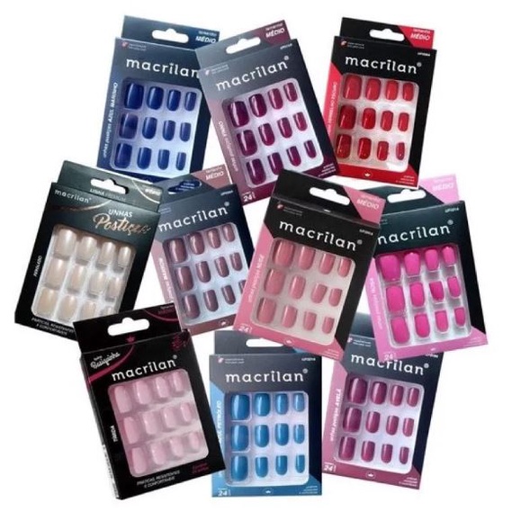 Unhas Postiças Médias e Curtas C/24 Não Autocolantes - Macrilan em Oferta na Shopee