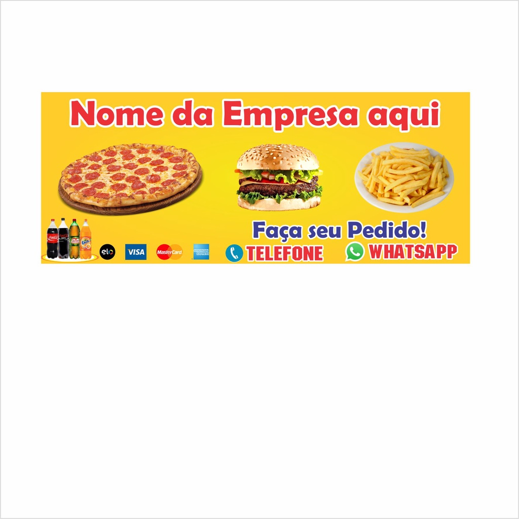 Banner Fachada Lanchonete Personalizada a prova d' água1,30X50cm  fachada Lanchonete Pizzaria Personalizada