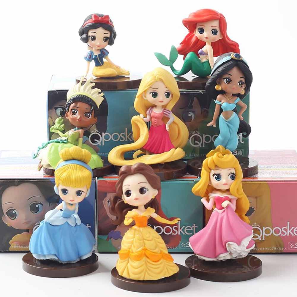 8Pcs/Lot Q Posket Princess Figure Toys Dolls Snow White Belle Mermaid PVC Figures toys