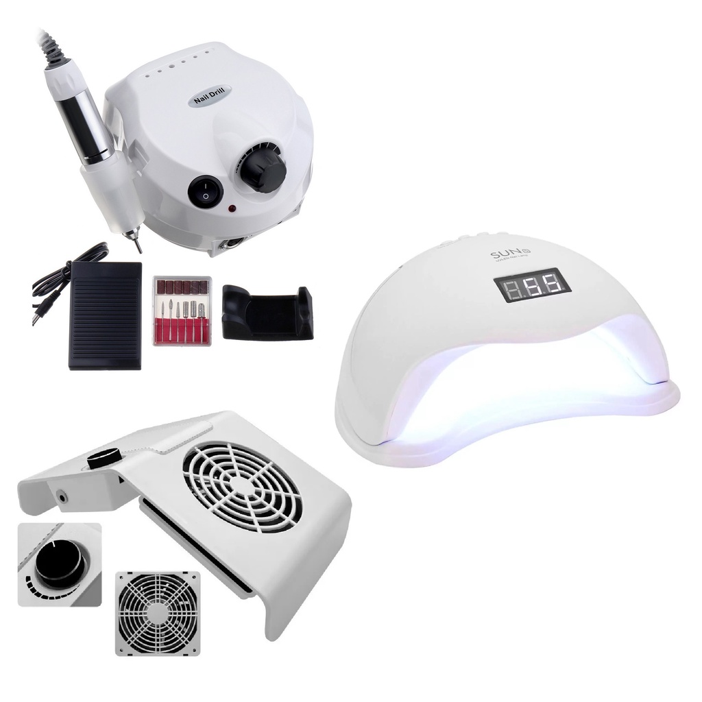Kit Unha Cabine Sun 5 48w + Lixa Lixadeira Motor Porquinho + Aspirador Sugador Coletor De Po Manicure Gel Acrigel Porcelana Profissional