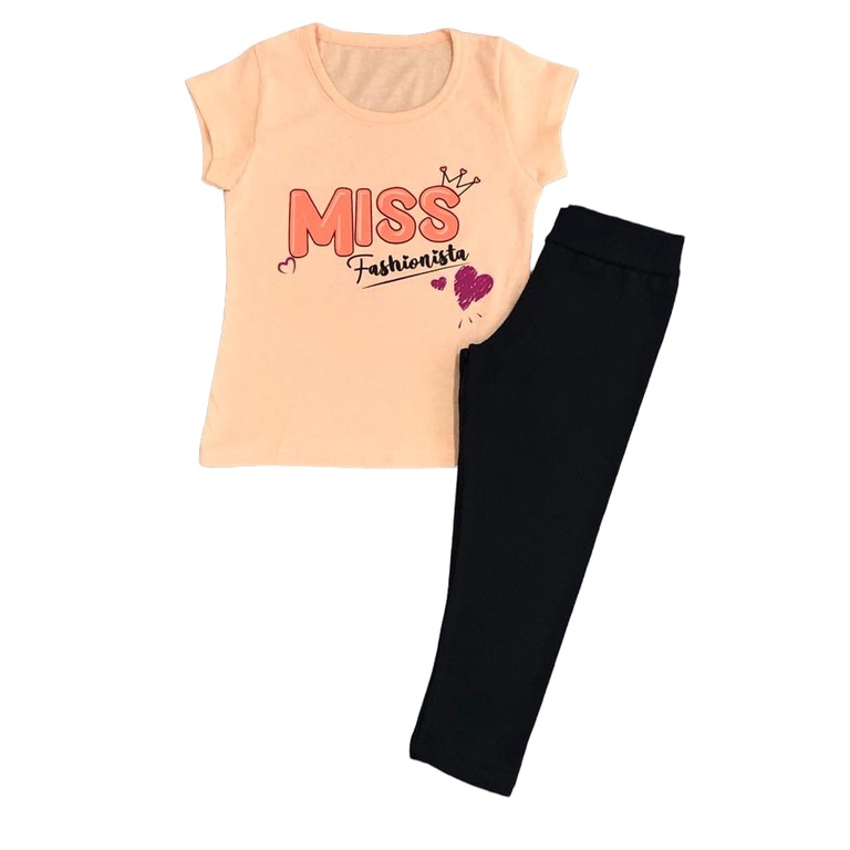 Conjunto Infantil Calça Legging Preta e Blusa Manga Curta Laranja Tamanho 01 ao 14 Para Meninas em Oferta na Shopee