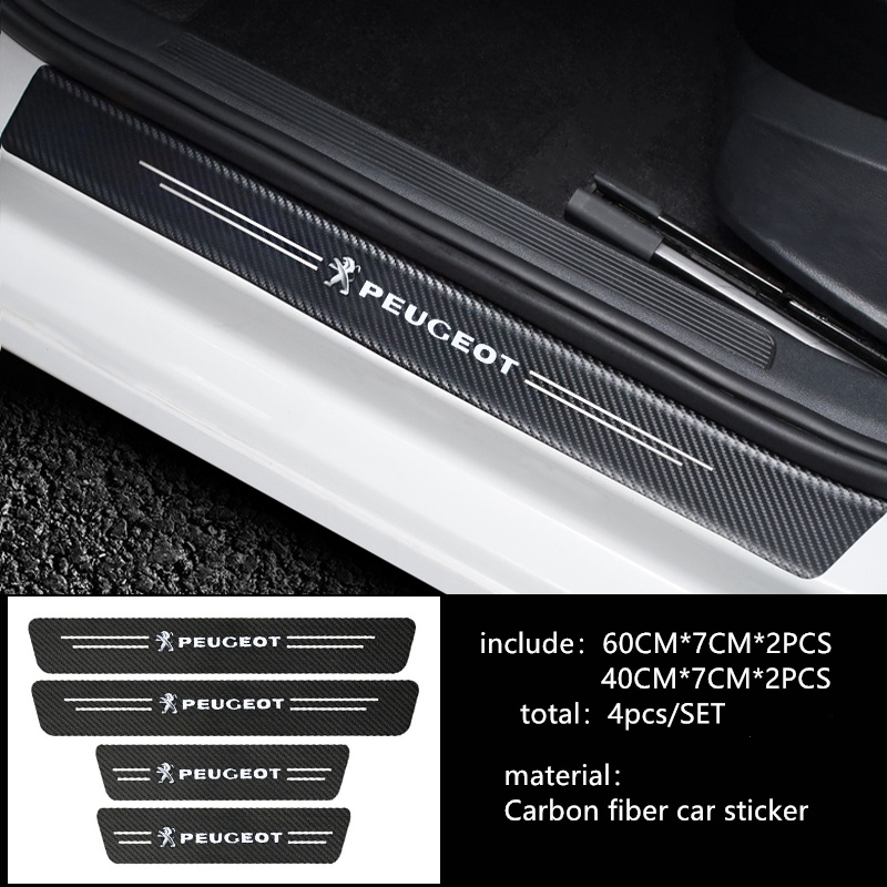 4 Pcs Peugeot Etiqueta Do Carro Peitoril Da Porta Adesivos Placa De Couro De Fibra De Carbono Para 206 207 208 301 307 308 2008 Acessórios