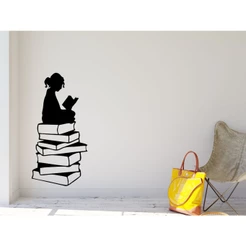 Adesivo Decorativo De Parede Menina Lendo Livros