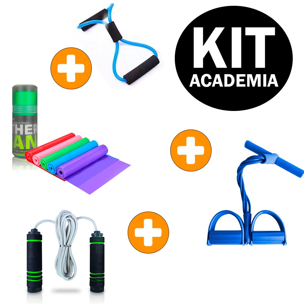 Kit Elástico Extensor Cross Tube + Elástico para Fisioterapia Pilates e Yoga + Elástico de Tensão com Apoio para os Pés + Corda De Pular Profissional Treino Exercícios Fitness Funcional