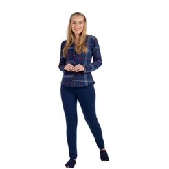 Conjunto Pijama Feminino Aberto Camisa e Calca Longa Xadrez Com Botoes Confortavel Para o Inverno