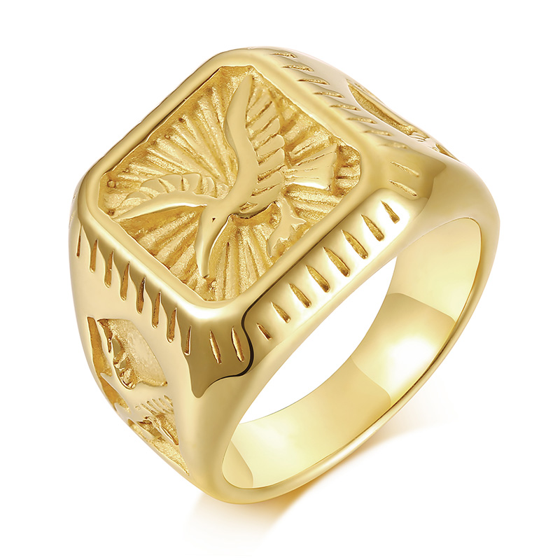 Vnox Águia Americana Anel De Sin @ @ Ete Animal Para Homens De Ouro De Aço Inoxidável Jóias Masculinas em Oferta na Shopee