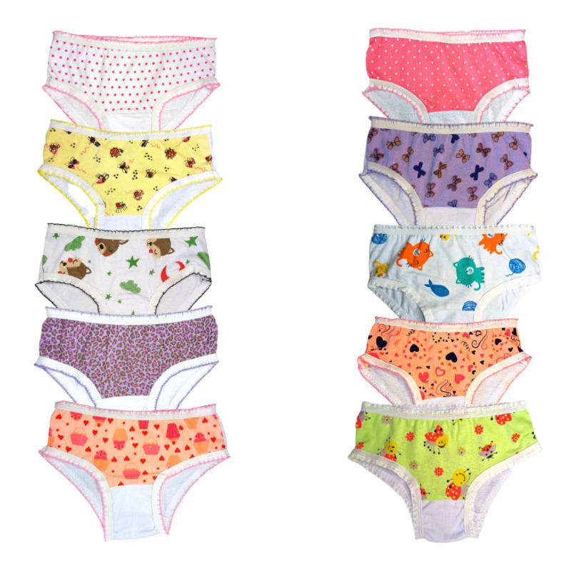 Kit 10 pçs - Calcinha Infantil criança menina - 100% Algodão, com Forro, Estampas Variadas – tanga.