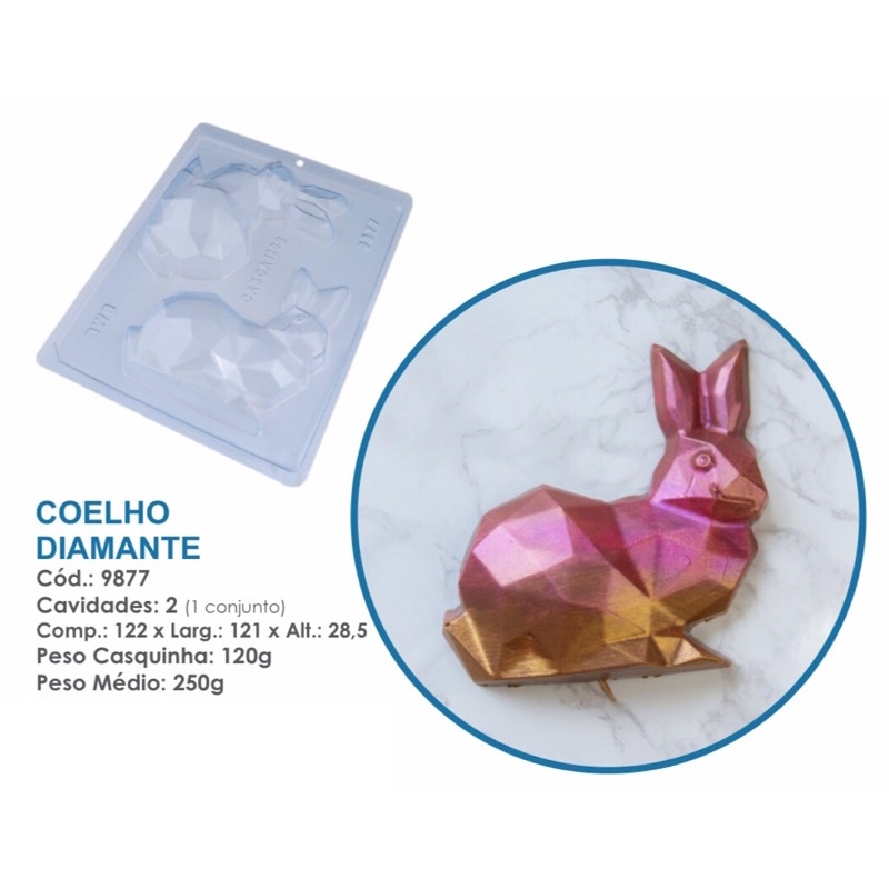 1~4 Forma BWB Com Silicone (3 partes) Para Chocolate Cód. 9877 - Coelho Diamante 250g. Páscoa - Home & Living