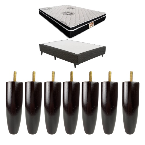 Pés De Cama Box Com  Unidades Madeira Maciça Com 13cm Casal-Solteiro Cor Preto
