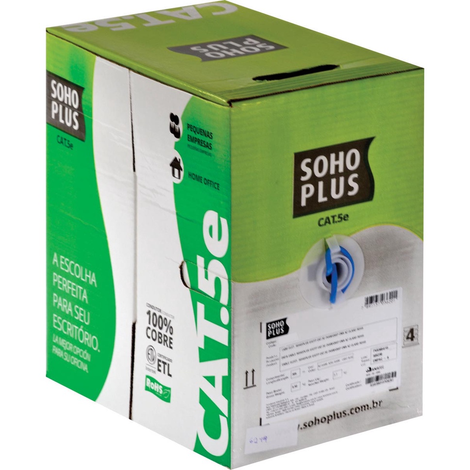 Cabo Lan U/utp Cat.5e 24 Awg 4 Pares Cmx 305m Azul 100% Cobre