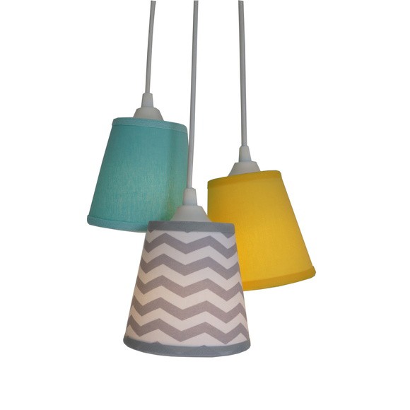 Lustre Pendente Luminária de Teto Quarto Bebê Cacho Mix Chevron Amarelo e Verde Água