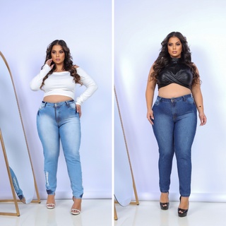Calça jeans Feminina Plus Size com Lycra Cós Alto Skinny Levanta Bumbum