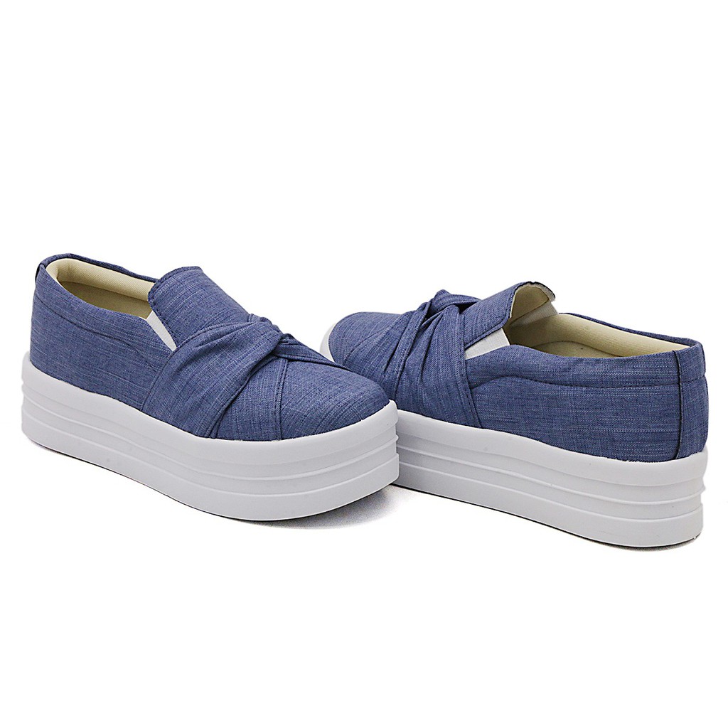 Tênis Feminino Trançado Slip On Salto Alto Casual Confortável Nó Frontal Dk shoes Preto