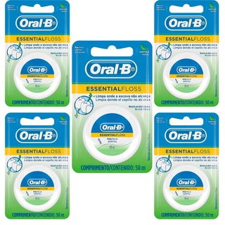 Kit 5 Fio Dental Oral-b Essential Floss Encerado Menta 50m