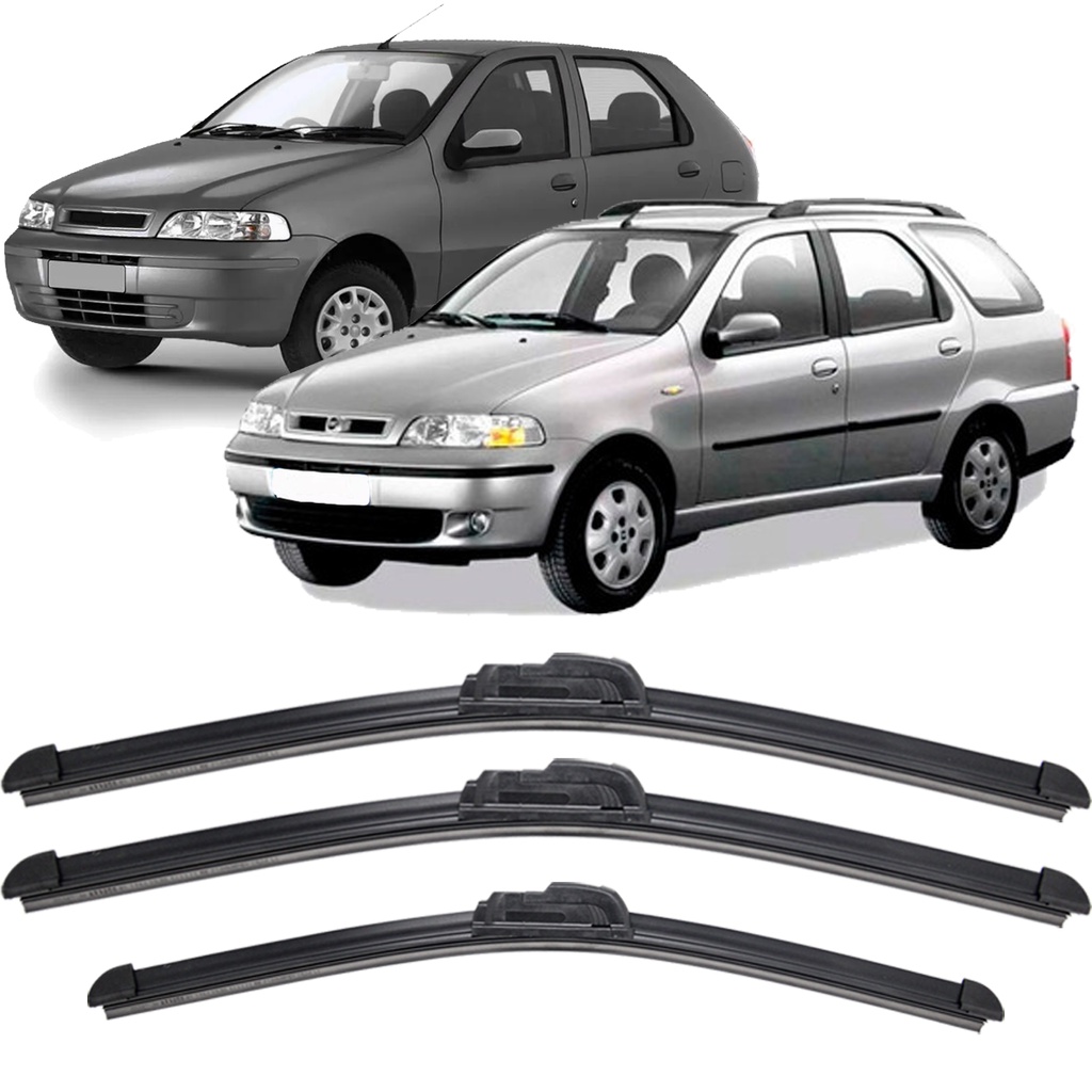 Kit 3 Palhetas Limpador Parabrisa Dianteiro + Traseiro Fiat Palio G2 2001/2007 - Spare Parts and Accessories for Vehicles