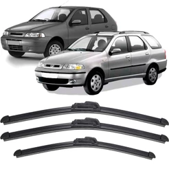 Kit 3 Palhetas Limpador Parabrisa Dianteiro + Traseiro Fiat Palio G2 2001/2007