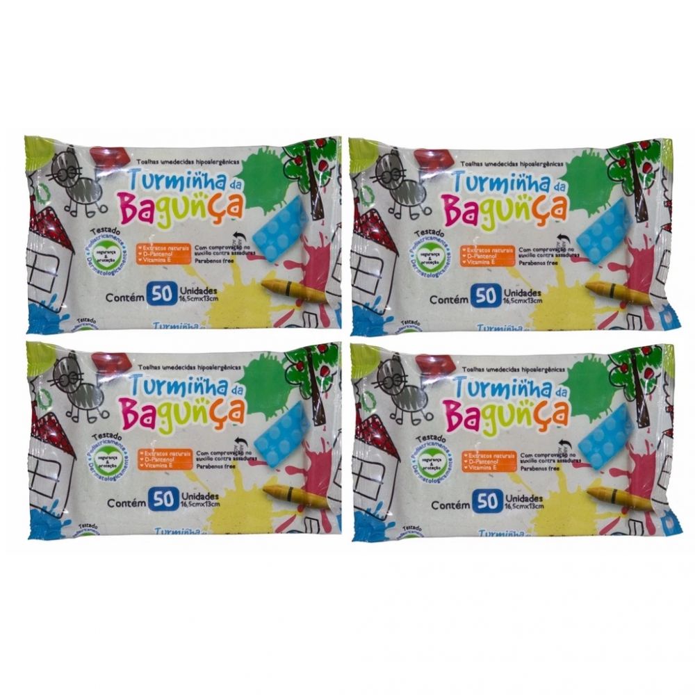 Kit C/4 - Lenços Umedecidos Original Turminha da Bagunça Toalhas Umedecidas C/50 Unidades. . .
