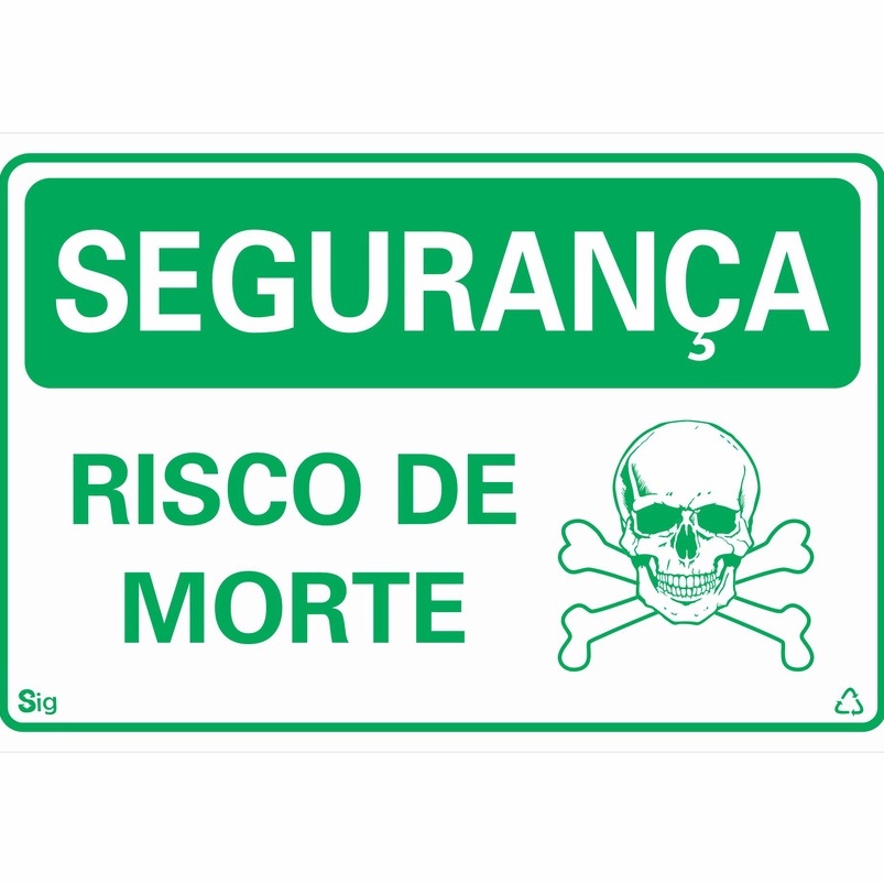 Placa de Sinalização SEGURANÇA RISCO DE MORTE 20x30cm
